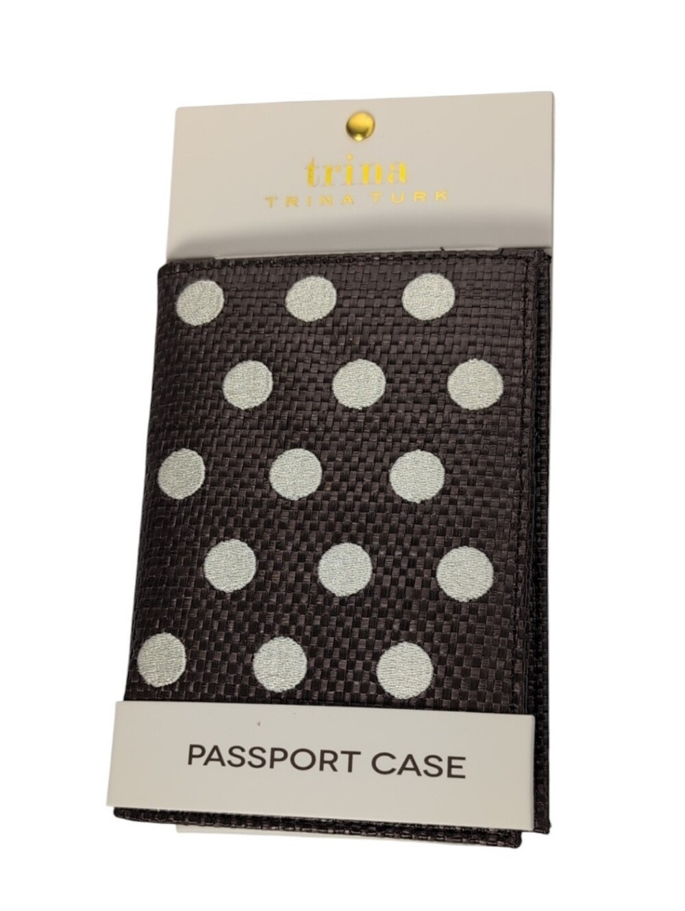 Trina Turk Brown & White Polka Dot Woven Passport Case